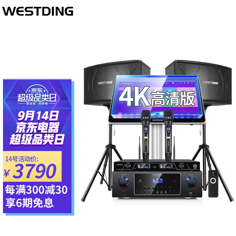 威斯汀（WESTDING） 点歌机家庭影院ktv音响组合功放套装家用卡拉OK双系统一体机10英寸低音 【配置一】108智能语音双系统（2T版）