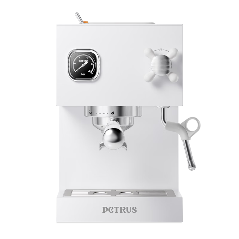 柏翠（petrus）咖啡机双锅炉双水泵家用复古全半自动意式咖啡机带蒸汽奶泡小型一体机半商用咖啡机 PE3888 白色