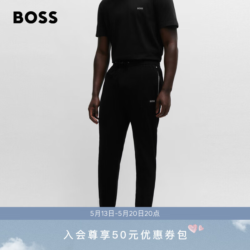 BOSS男士2024夏季新款徽标细节装饰弹力棉卫裤 001-黑色 XL