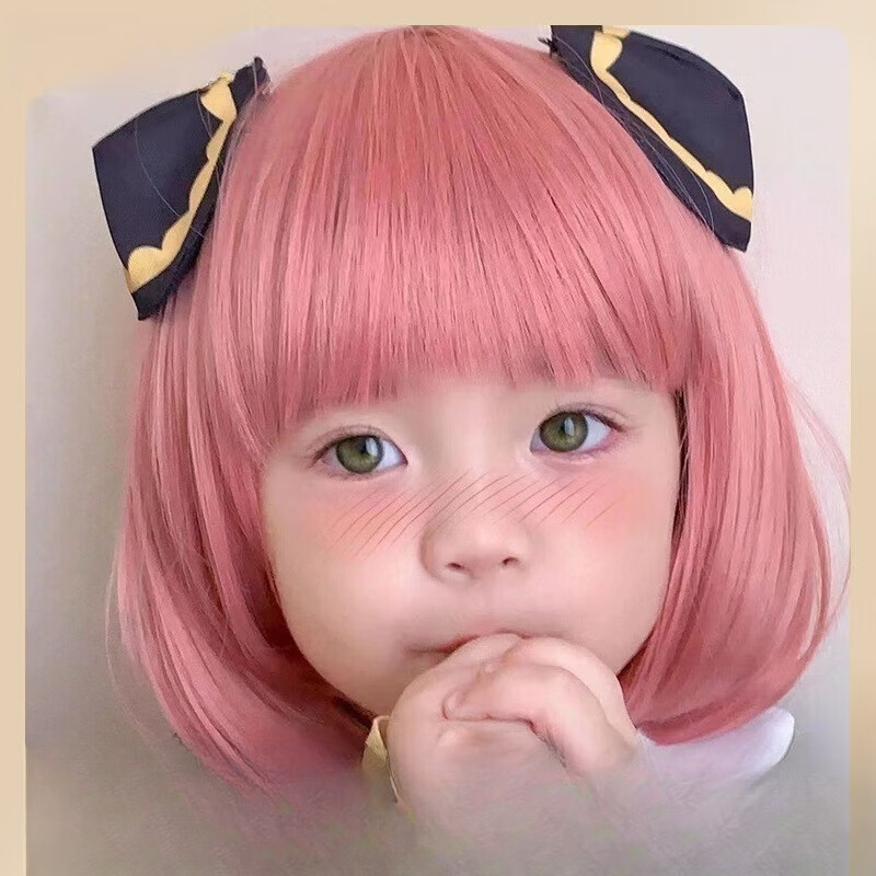 长发公主儿童假发女阿尼亚粉色短发韩版齐刘海bobo短直头套拍照写真