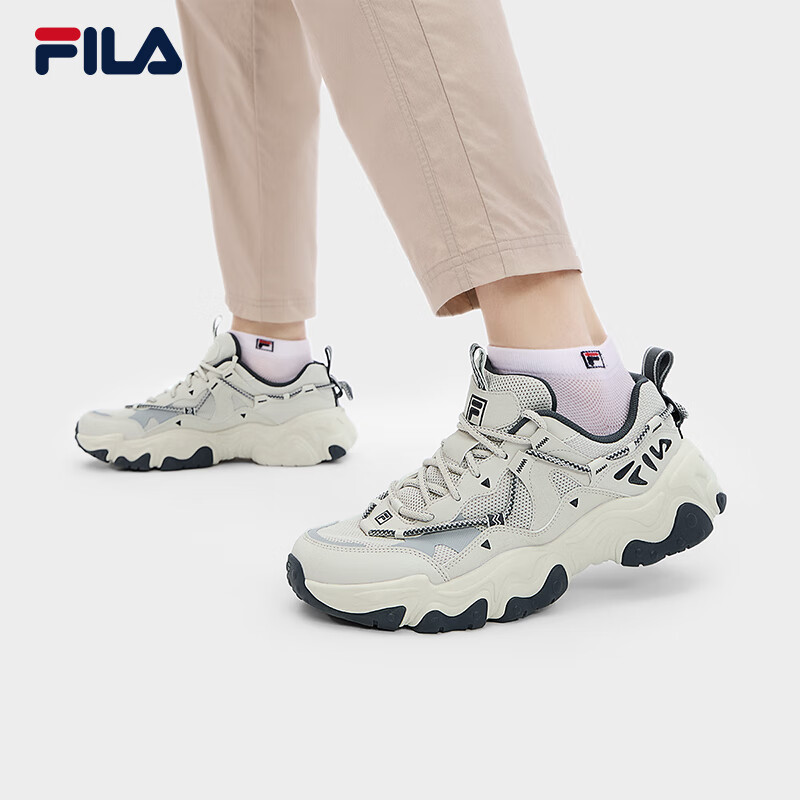 FILA 斐乐官方男鞋FLUID 5复古运动鞋2024秋新款猫爪鞋休闲老爹鞋 银绿色/高调灰-SH 41