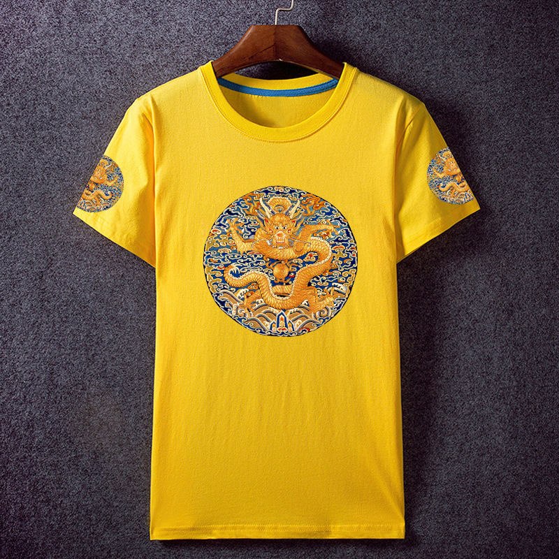 风皇帝龙袍清朝官服补子一品文官武官复古皇家衣服夏短 黄色正面龙