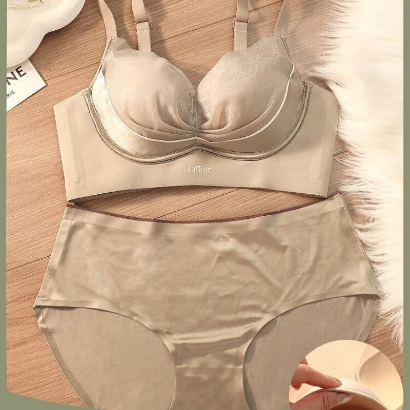 KJ文胸无钢圈内衣女收副乳调整型文胸薄款女士性感蕾丝聚拢胸罩 082【中厚杯】芥末黄 90B =40B(单件内衣)