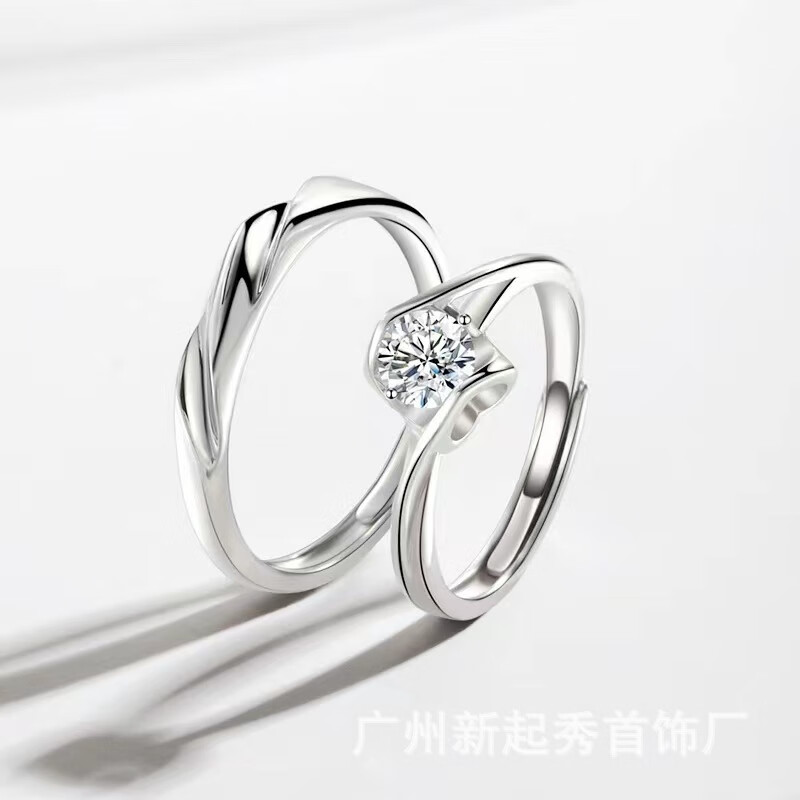 BULDF绾青丝情侣戒指纯银一对时尚轻奢男女开口对戒小众设计情人节礼物 JZ03莫比乌斯 【开口男款】三层电镀