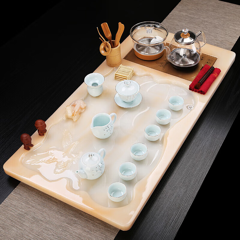 鼎公(dinggong)玻璃电磁炉一体玉石茶盘功夫茶台茶具茶盘套装客厅家用