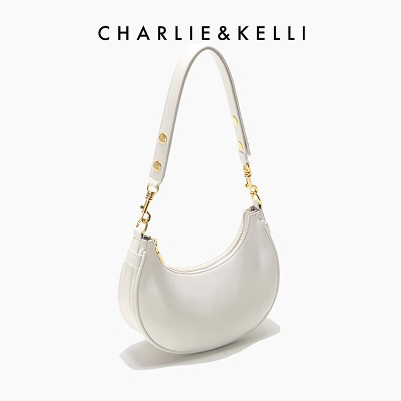 CHARLIE&KELLI CK品牌包包女包2024新款送女友生日礼物腋下包手拎单肩半圆包 纯白