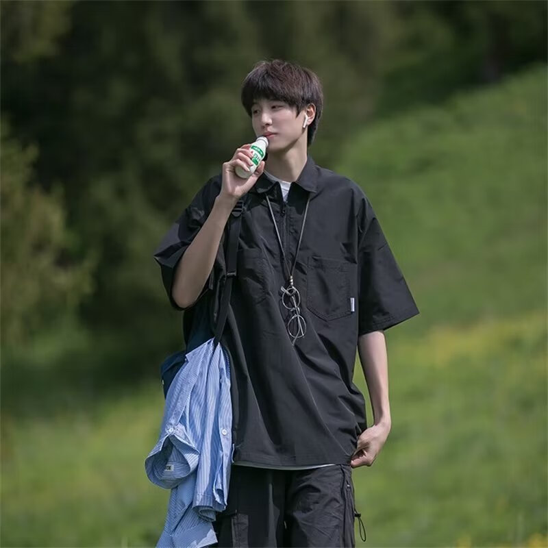 leewaygxgins新款青春流行男五分袖潮夏季潮流polo衫百搭日系原宿标准