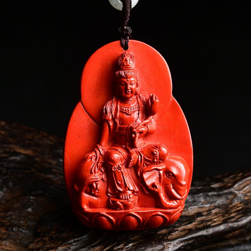 馨佑天然原矿红朱砂项链朱砂普贤菩萨吊坠生肖龙蛇守护神本命佛饰品