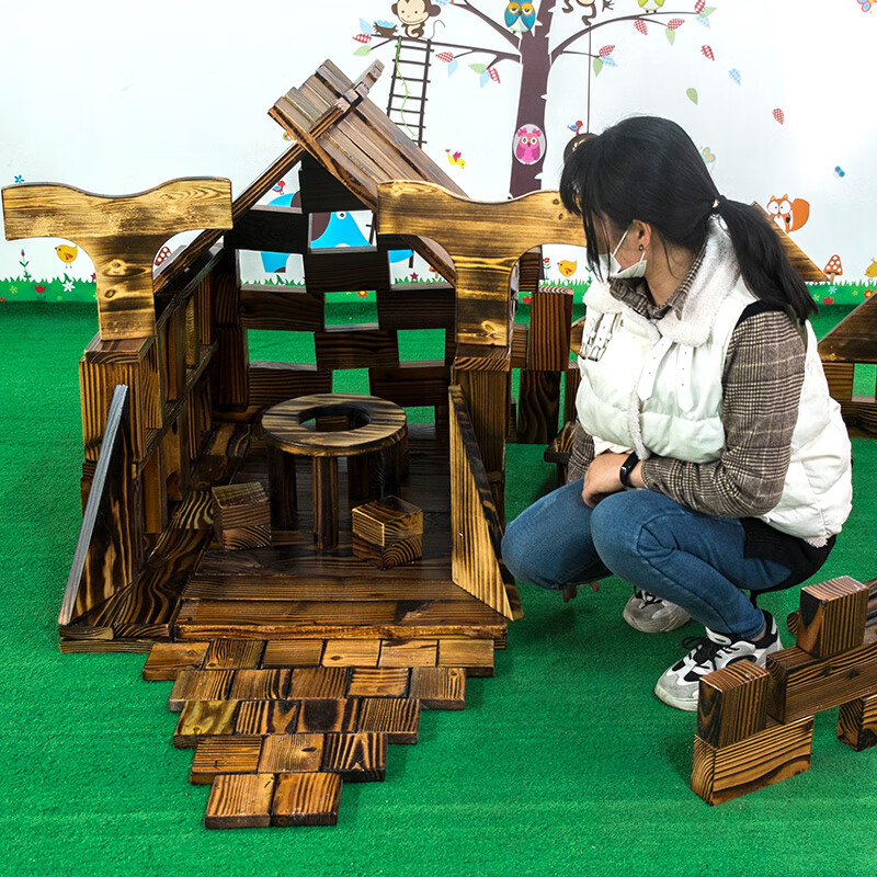 玉正幼儿园户外碳化积木木制 建构区立体拼搭大积木儿童玩具 260件/套