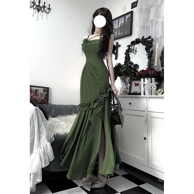 妙夕漫海滩裙度假裙法式绝美绿色吊带连衣裙子女夏季高级感在逃公主古着 XL (建议120-135斤)