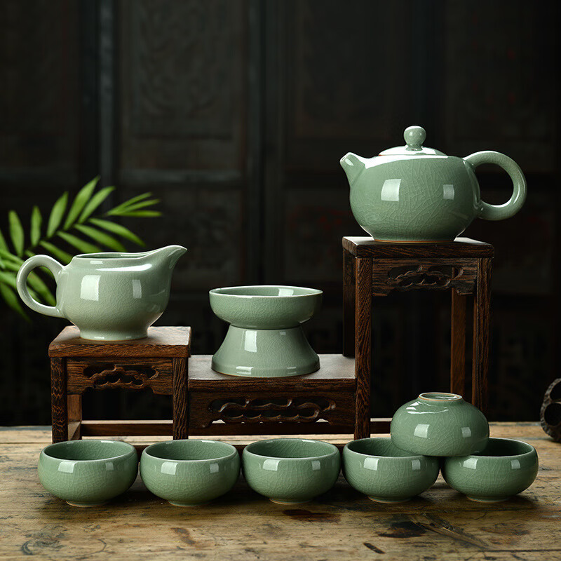 10头哥窑功夫茶具套装家用特价开片汝窑茶具商务活动礼品制logo 哥窑