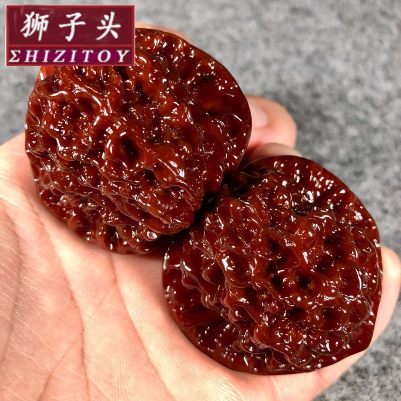 獅子頭核桃一對兒 2個 文玩核桃獅子頭機刷包漿玉化核桃 官帽核桃把玩核桃尺寸46mm左右真核桃
