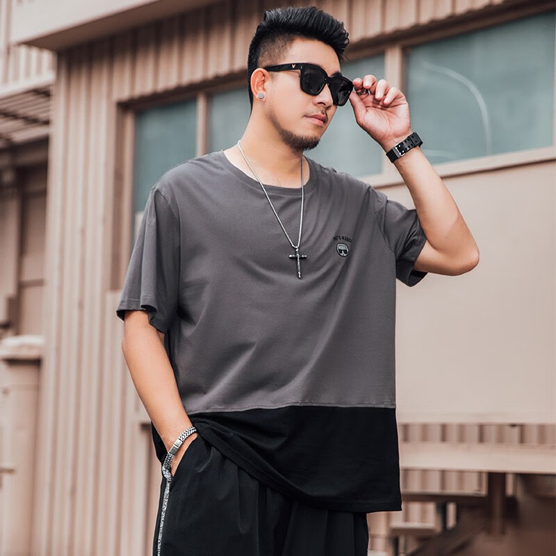 大码男装肥仔潮胖子夏季260斤衣服  奥潮际 灰色 xl(150斤到170斤)