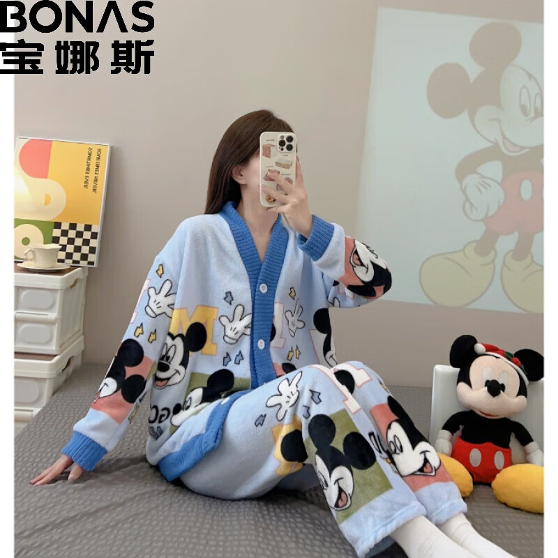 宝娜斯（BONAS）TSH配饰法兰绒秋冬加厚珊瑚绒家居服韩版可爱卡通 DS蓝色米奇 均码(80-140可穿)怎么看?