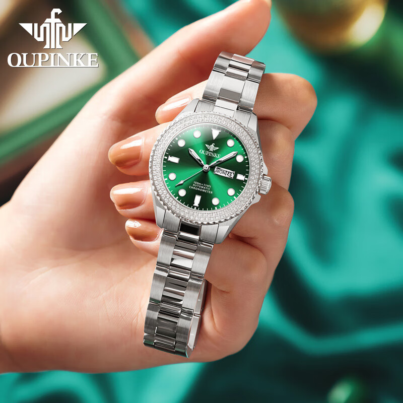 劳力士女士女表手表绿水鬼全新镶钻原装金表防水全自动机械表 品3205