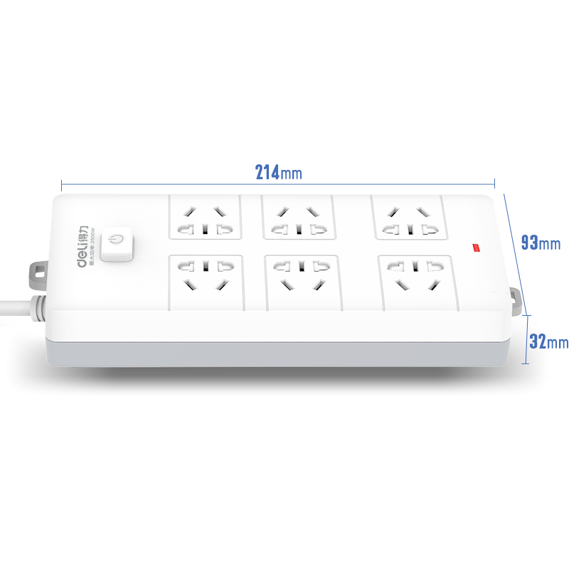 得力（deli） 新国标安全插座 插排/插线板/接线板/排插/拖线板  50mm大孔距 总控开关 6组合孔3米 18267