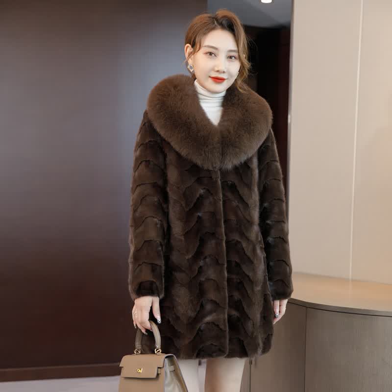 雅格罗伊貂皮大衣女整貂2024年新款冬季新款海宁水貂皮大衣拼貂狐毛领