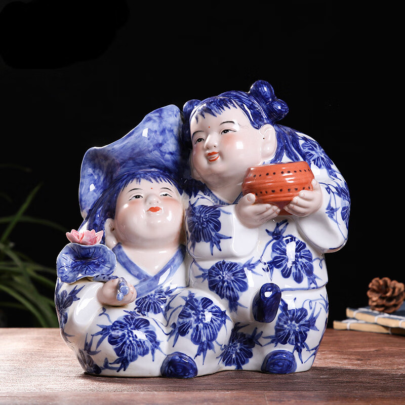 手绘青花-《和合二仙》