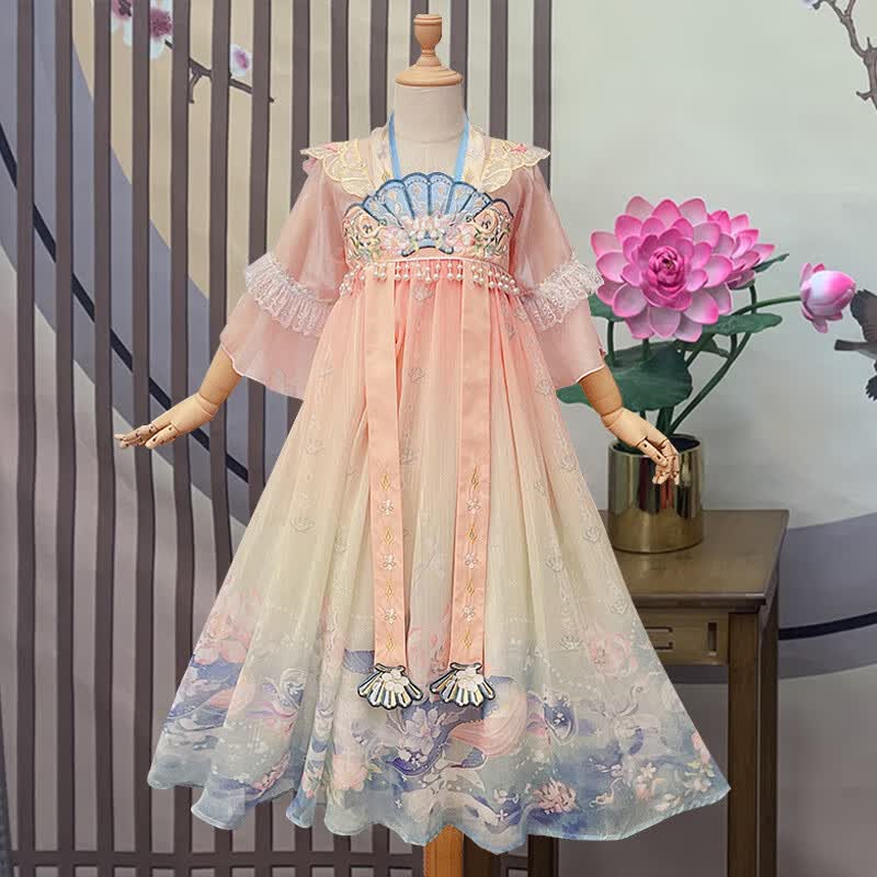 窠窠良品3女童汉服美人鱼秋装连衣裙新款儿童中国风唐装古装女孩公主裙6 2208粉色短袖 160cm怎么样,好用不?