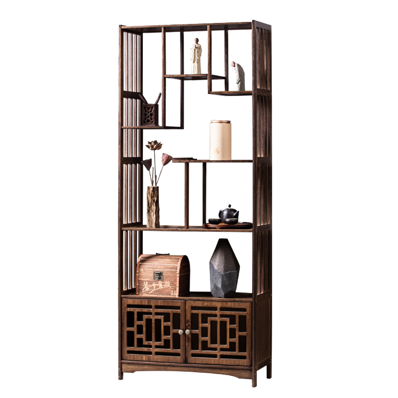 竹中煌博古架实木新中式多宝阁隔断茶叶架客厅茶叶柜茶具置物架摆件展示架 028胡桃色四层博古架