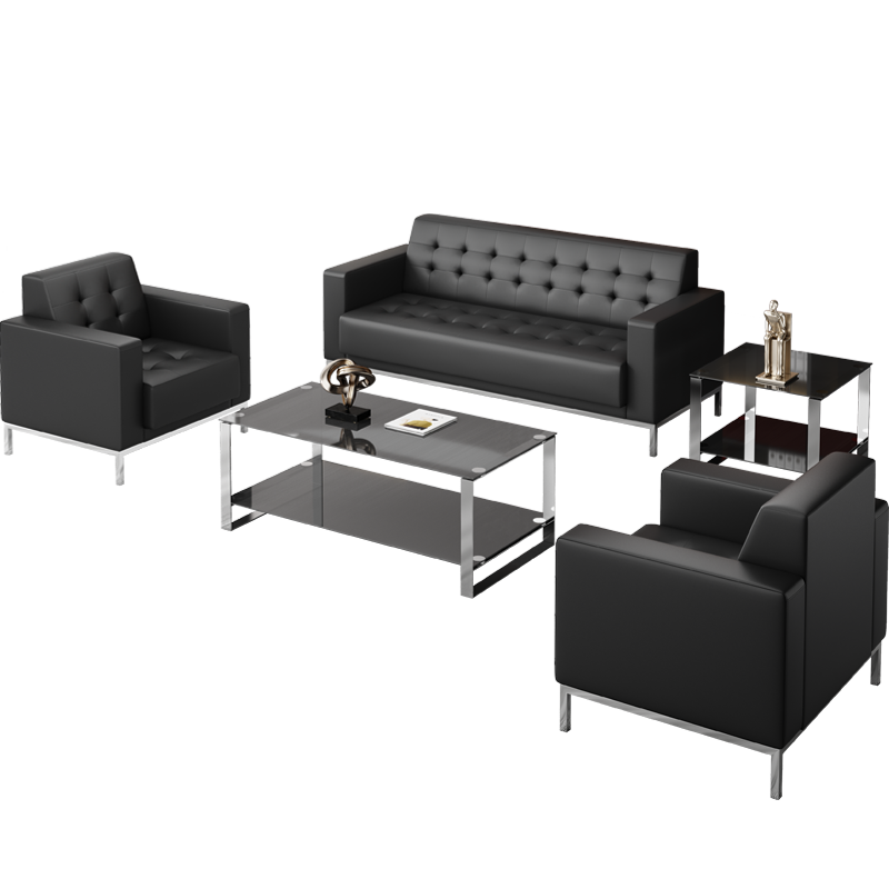 kuoson 办公沙发茶几组合商务皮质接待室沙发 1+1+3+方几+长几