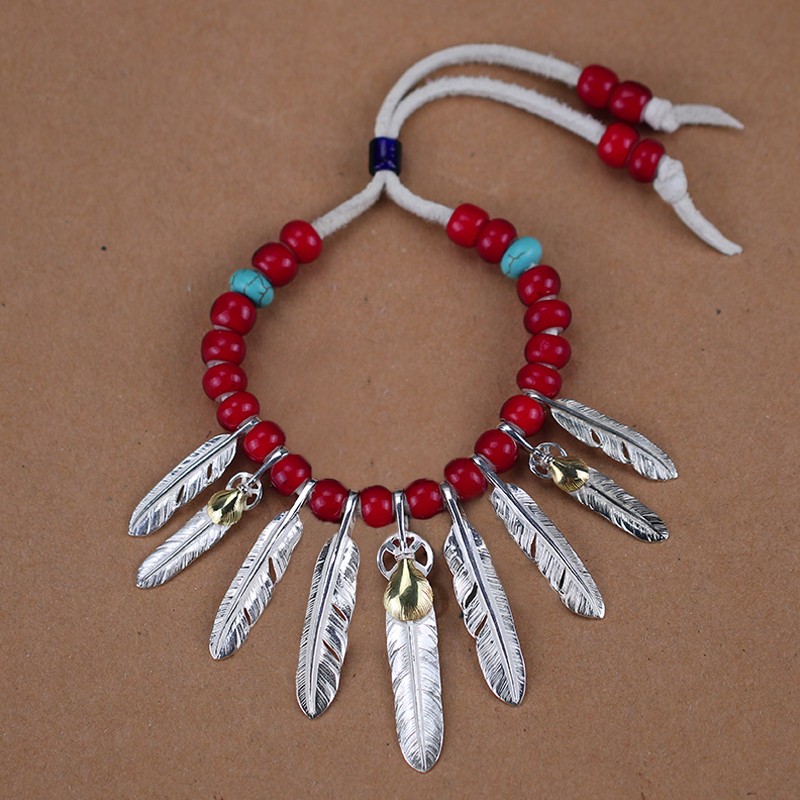 凡丘珠宝 高桥吾郎goros羽毛手链925 银琉璃珠goros吴建豪同款 s925