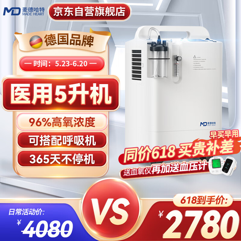 麦德哈特【德国品牌】制氧机家用老人家庭吸氧机医用氧气呼吸机老年人高原制氧器5L升带雾化一体机高氧浓度