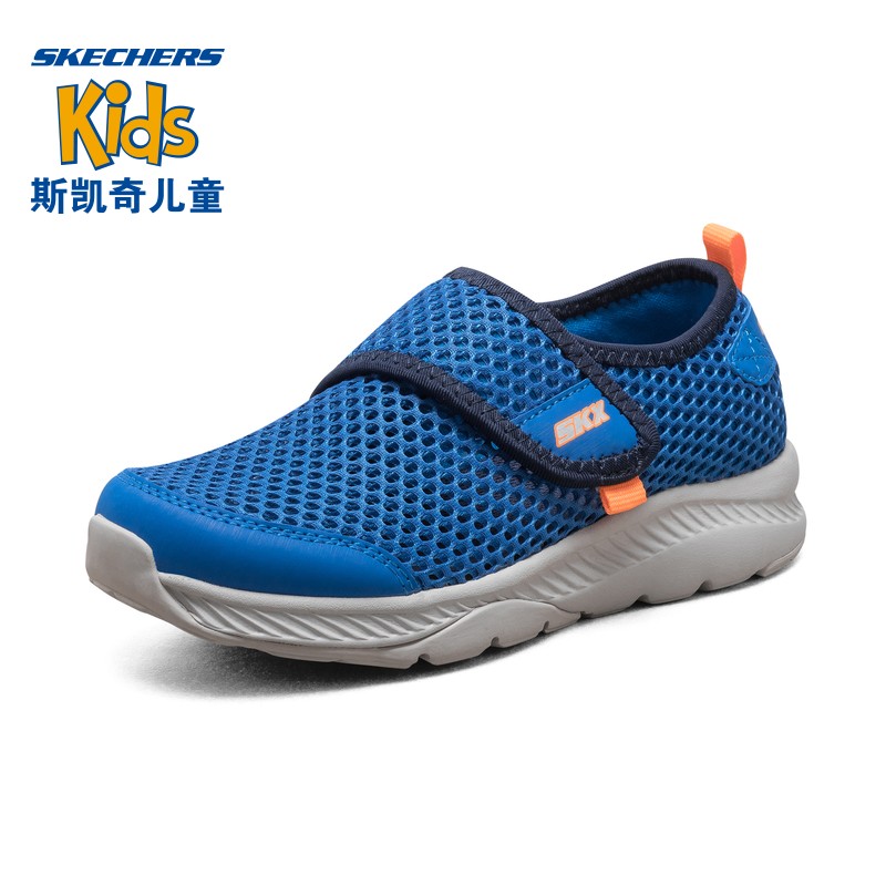 Skechers斯凯奇童鞋 新款男童透气休闲鞋 简约魔术贴防滑运动鞋660059L 蓝色/海军蓝色 33.5码/鞋内长21cm