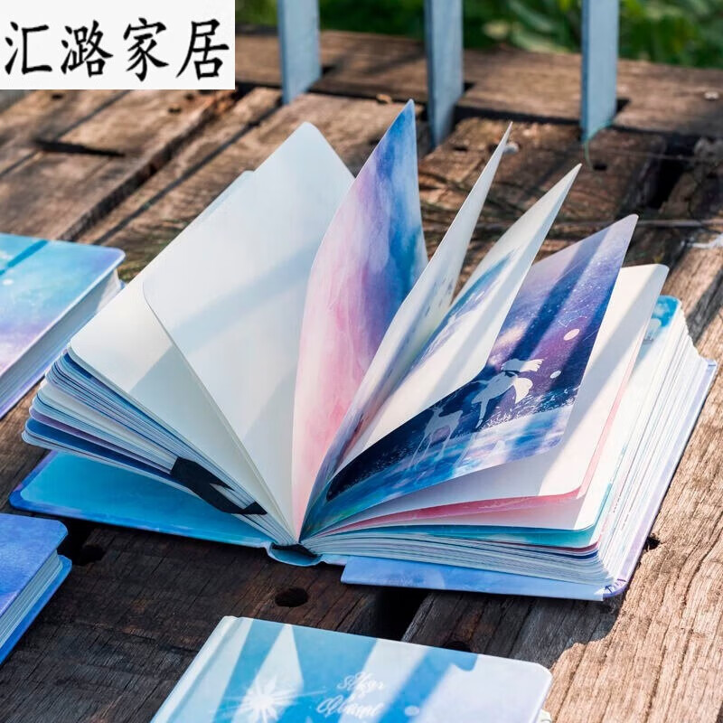 本星辰物语唯美彩页插画手账本初中学生笔 少女与麋鹿丨a款丨星空下