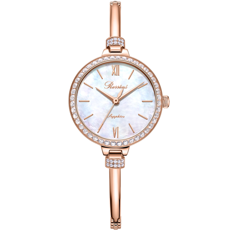 ins风品牌石英表时尚女士腕表小巧精致满钻手链 白盘贝母519916g01a