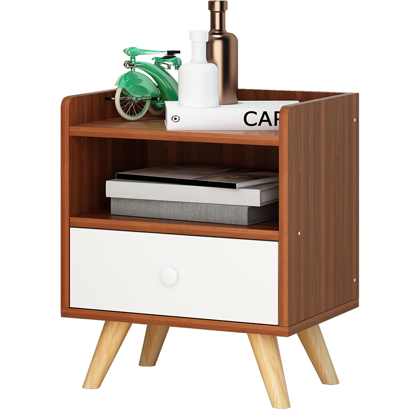 欧诺祥 床头柜 实木腿小柜子简易床头柜卧室储物柜简约收纳柜 单抽屉古檀木色C-05