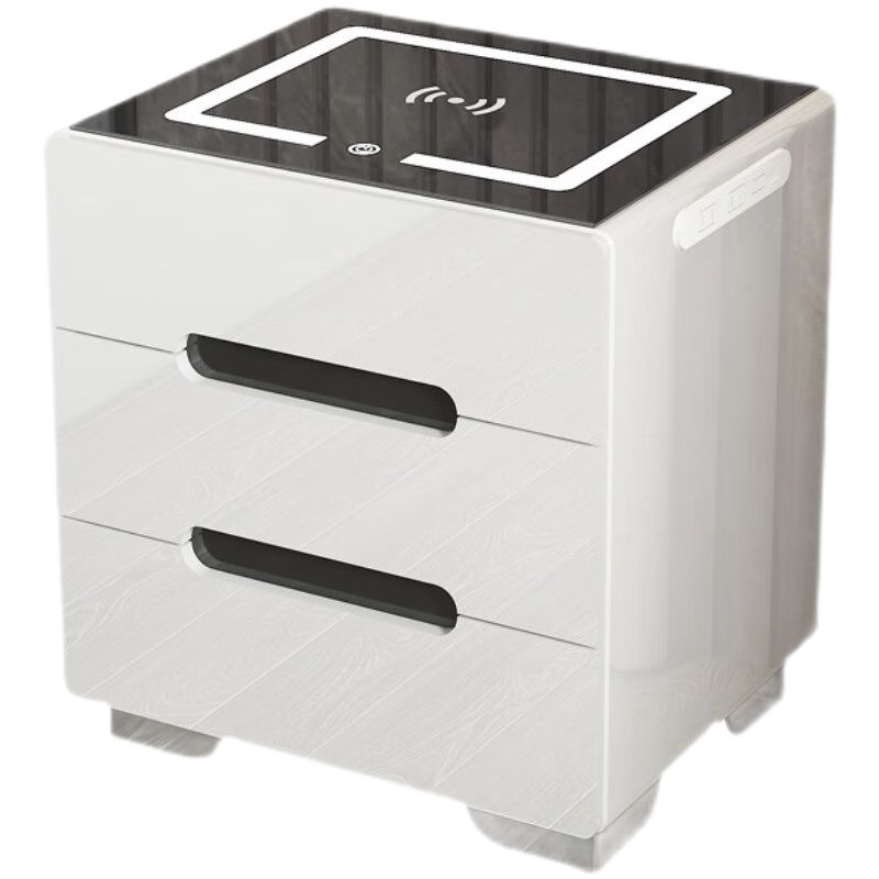 智能床头柜卧室免安装简约现代卧室无线充电带灯床头收纳柜网红床边柜子 【整装】双抽+LED灯 长40宽40