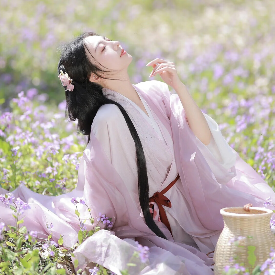 卡维妲紫色汉服女魏晋制南北朝直裾古装广袖交领古风襦裙仙气 粉色