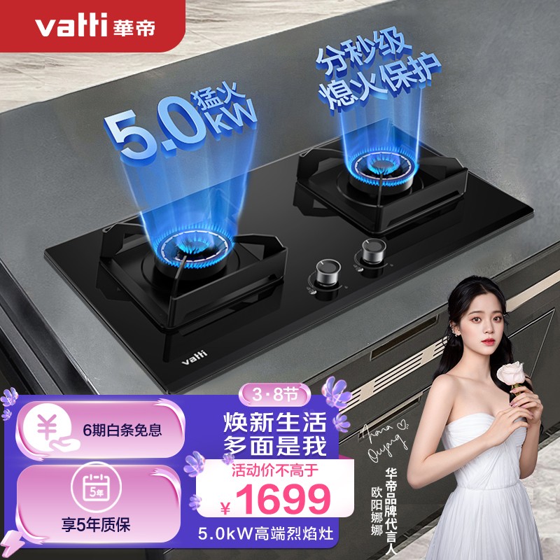 华帝（VATTI）JZT-i10060B （天然气）燃气灶 家用嵌入式 双灶台打火灶具 5.0kW猛火灶  炉头可拆洗