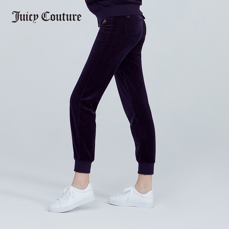 Juicy Couture橘滋新品天鹅绒紫水晶休闲运动直筒裤女 黑钻 L