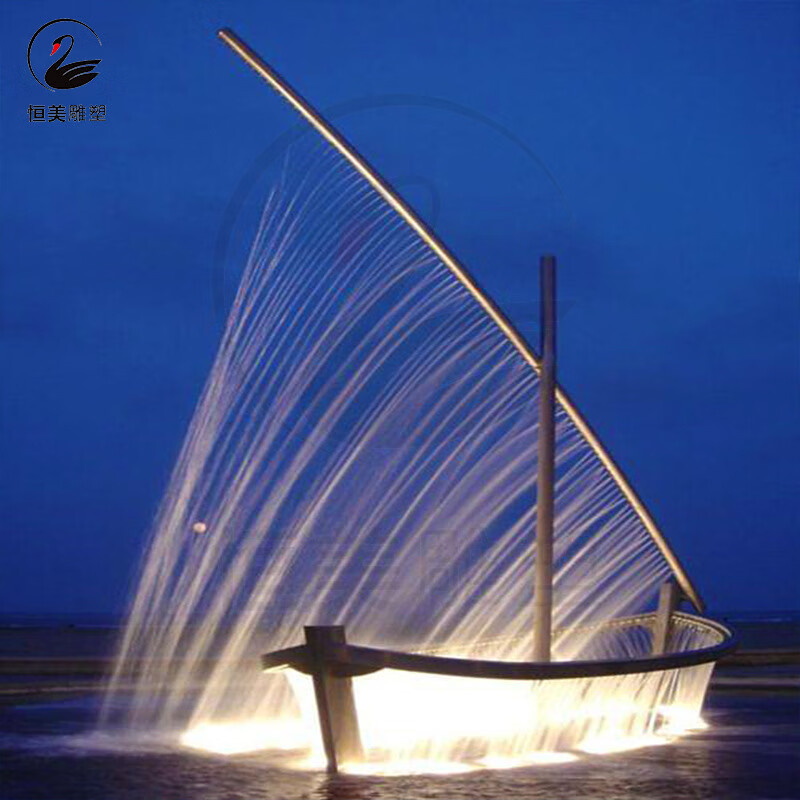 瀛乐 不锈钢流水船雕塑镂空帆船抽象船游艇船帆一叶扁舟公园美陈大摆