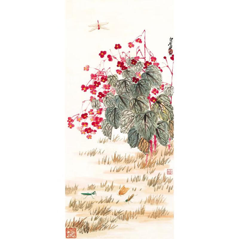 神至 秋海棠玄关画 海棠秋声工笔花鸟虫草国画高清微喷复sn6332