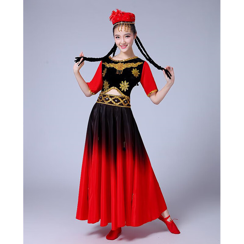 席佰维吾尔族服装男 新疆舞蹈演出服大人大摆裙少数民族舞蹈服装男女