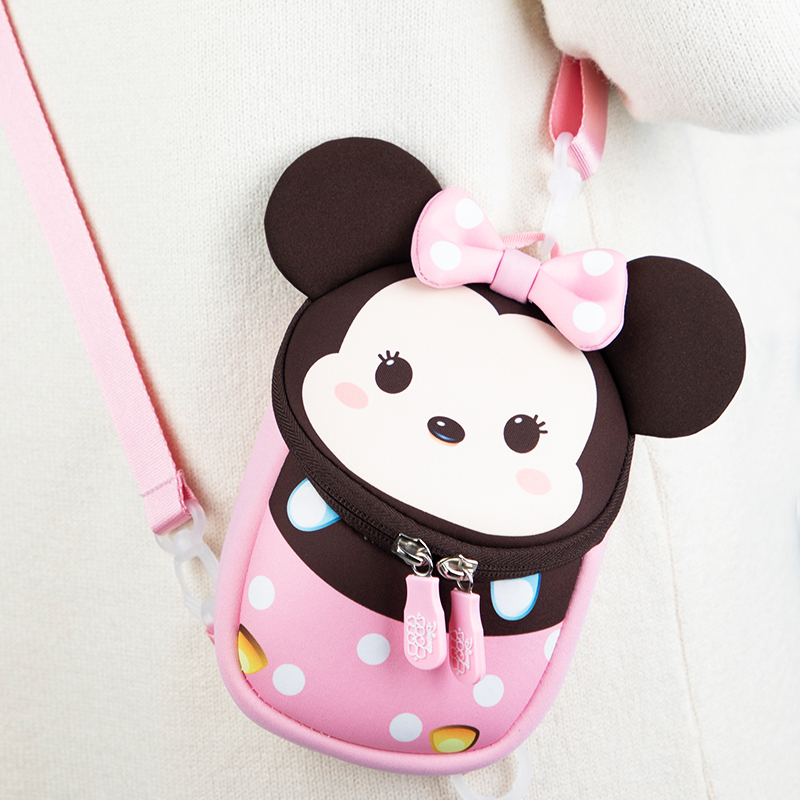迪士尼（Disney）儿童斜挎包时尚男女宝宝旅行包包迷你斜跨包小女孩可爱公仔包 粉色米妮松松