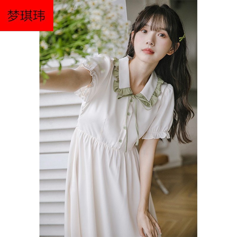 梦琪玮初中生少女生高中学学生女生小清新学院风娃娃领连衣裙夏季女装