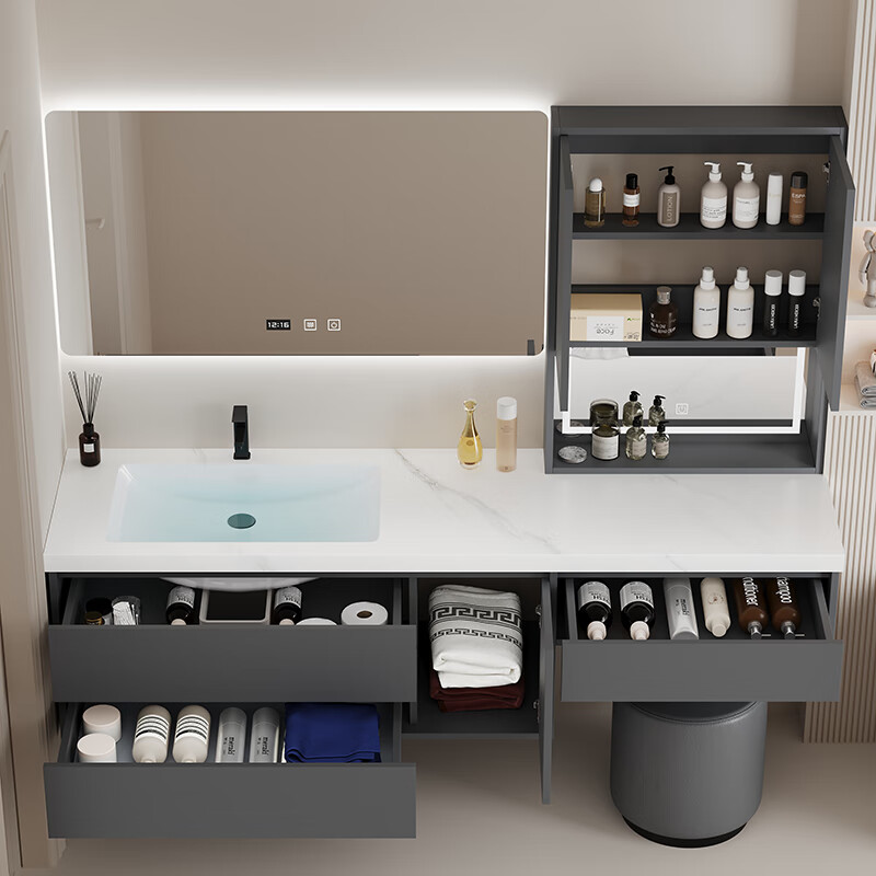 欧芬莱定制浴室柜梳妆台洗漱台一体柜岩板无缝一体盆大户型卫生间智能