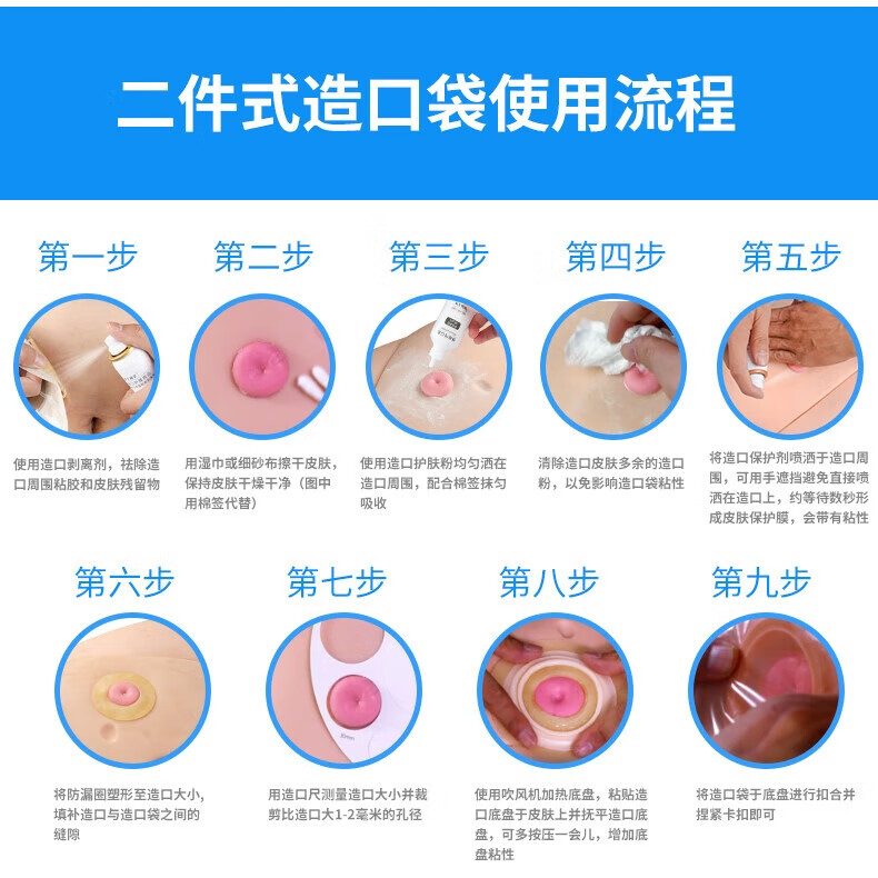 护士同学二件式卡扣式造口袋魔术贴带活性碳过滤片粘扣款造瘘袋10386同款 5个平底盘《适配康L保》
