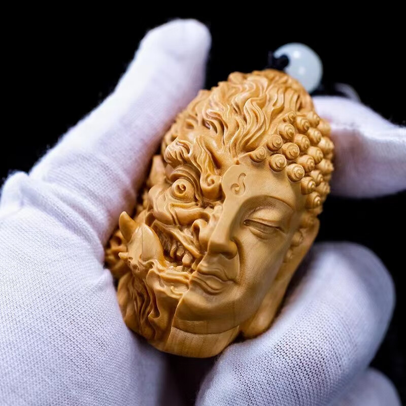 黄杨木雕刻手把件一念之间崖柏工艺品男士文玩随身佛像钥匙扣挂饰