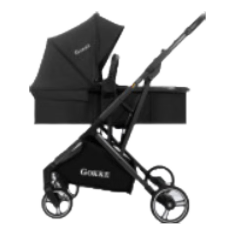 GOKKE雙向嬰兒推車新生兒睡籃式高景觀折疊手推車兒童輕便遛娃車 黑麻色