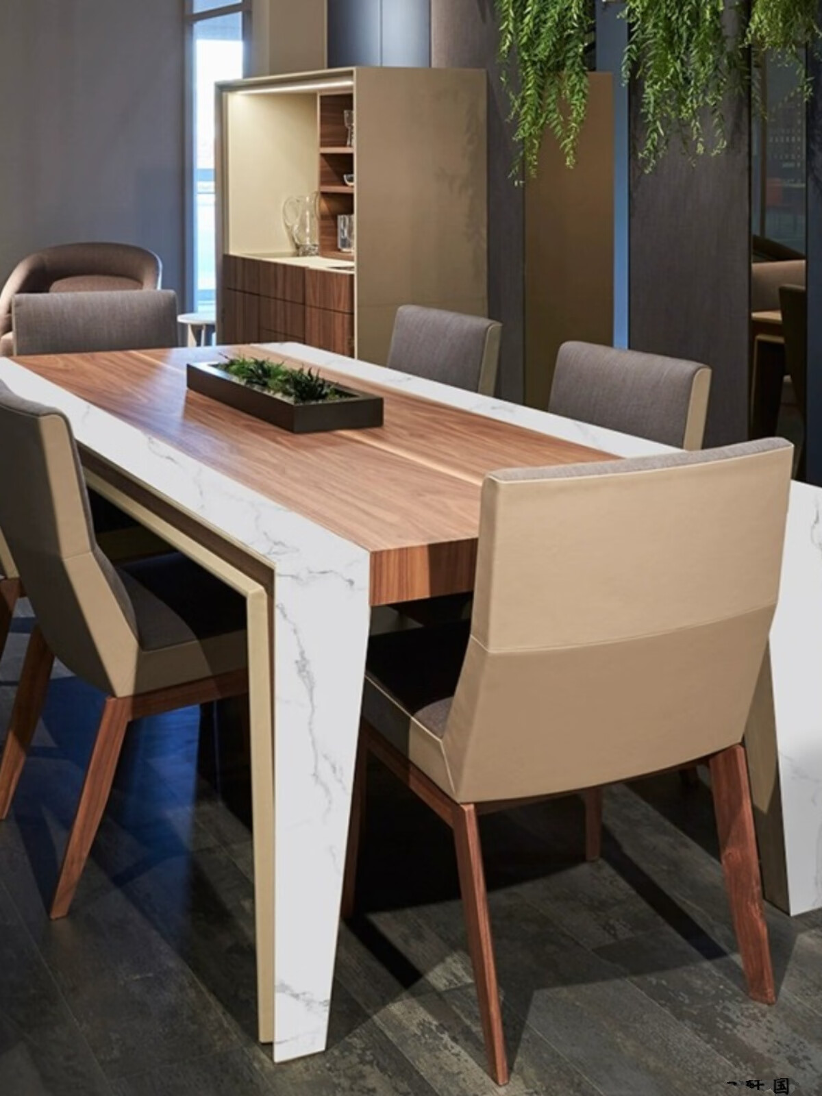 意式极简实木餐桌长方形天然大理石现代轻奢餐厅餐桌椅组合 餐桌鱼肚