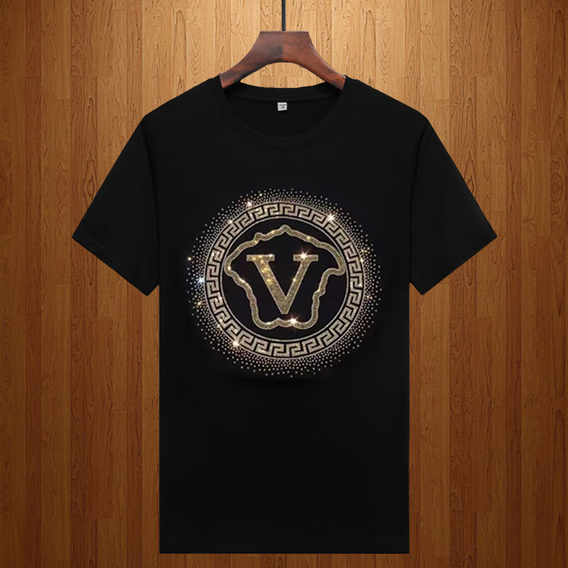 欧洲站夏季圆领莫代尔时尚烫钻短袖t恤大码体恤半袖潮瓦萨琪男装 927