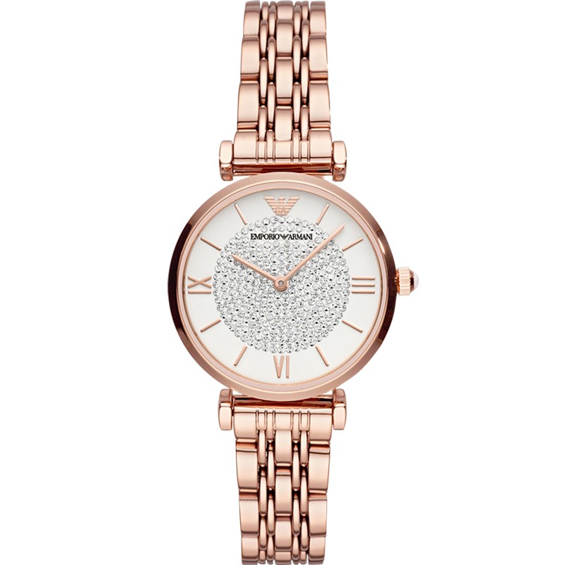 EMPORIO ARMANI手表女士满天星白月光玫瑰金镶钻石英轻奢腕表送女友生日礼物 玫瑰金满天星AR11244 34mm