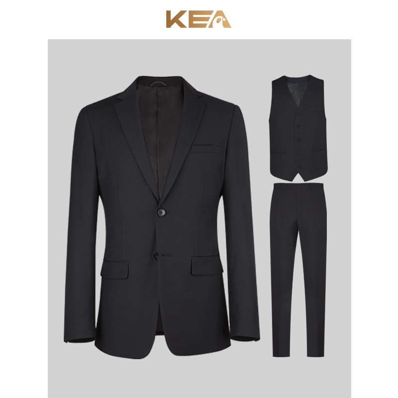 KEA西服套装男士西装三件套修身韩版商务正装职业装上班新郎结婚礼服 黑色双扣-三件套 170/88A(46A)