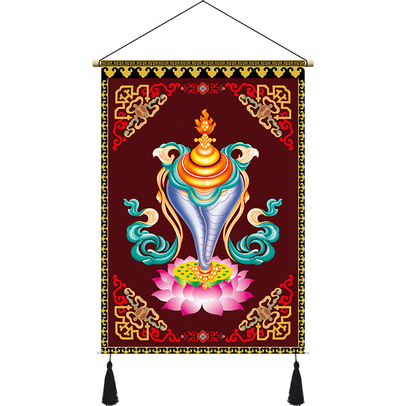 藏族吉祥八宝挂画挂毯西藏布艺画客厅墙面房间床头布画挂布 白海螺