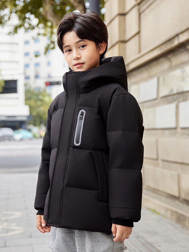 ABC KAIA正品儿童羽绒服女童中长款2024新款洋气中大童男孩冬装加厚外套潮 黑色（男童） 160cm